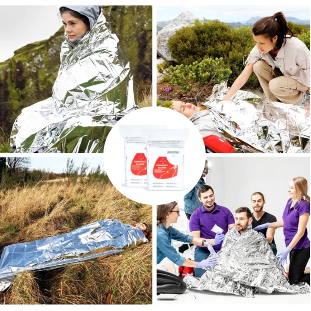 Emergency Foil Blanket Outdoor Survive First Aid Military Rescue Kit Windproof Waterproof Foil Thermal Blanket for Camping ﻿ thumbnail 2