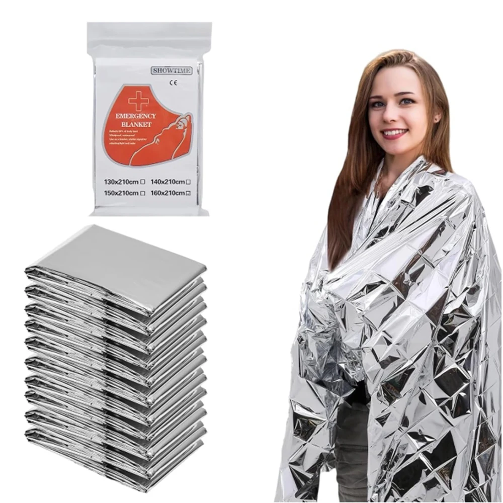 Emergency Foil Blanket Outdoor Survive First Aid Military Rescue Kit Windproof Waterproof Foil Thermal Blanket for Camping ﻿