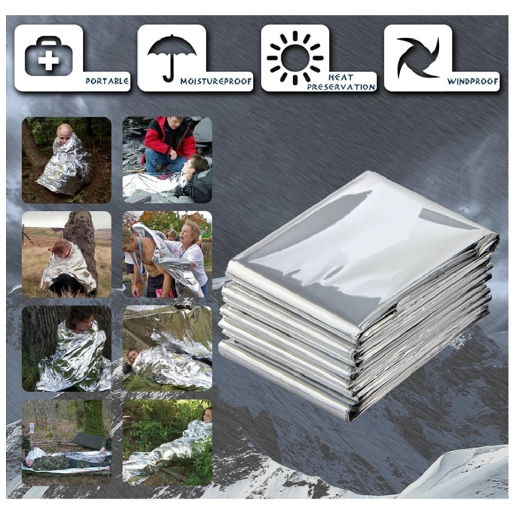 Emergency Foil Blanket Outdoor Survive First Aid Military Rescue Kit Windproof Waterproof Foil Thermal Blanket for Camping ﻿ thumbnail 4