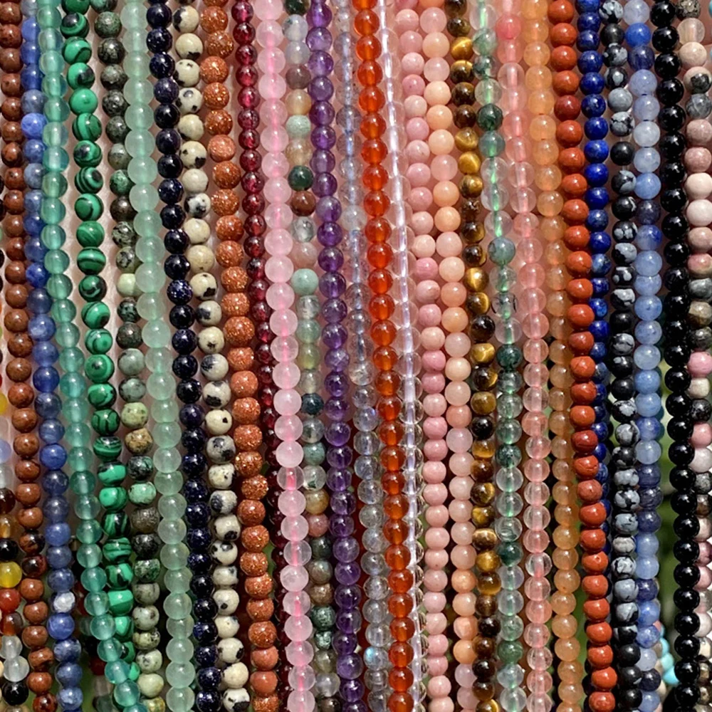 2 3mm Natural Stones Small Round Beads Tiny Rose Quartz Amethyst Loose Crystals Gem Bead Jewelry Making DIY Bracelet Accessories