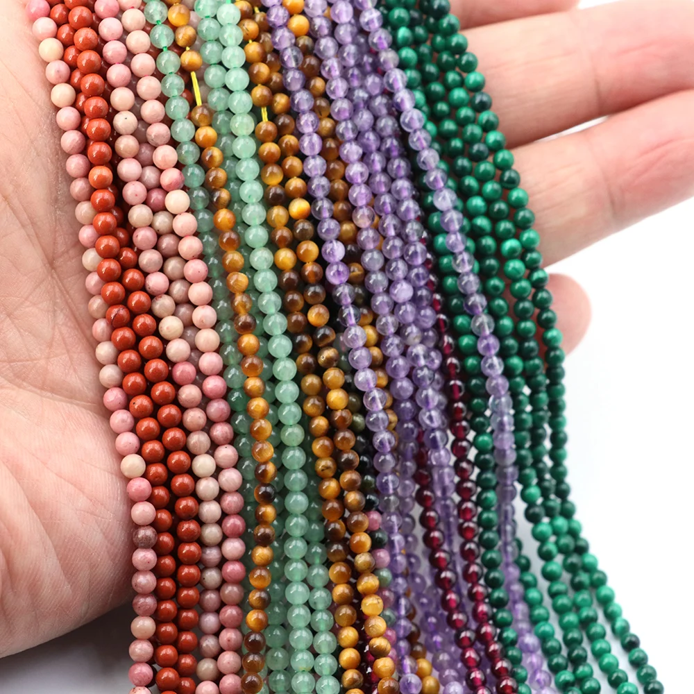 2 3mm Natural Stones Small Round Beads Tiny Rose Quartz Amethyst Loose Crystals Gem Bead Jewelry Making DIY Bracelet Accessories thumbnail 5