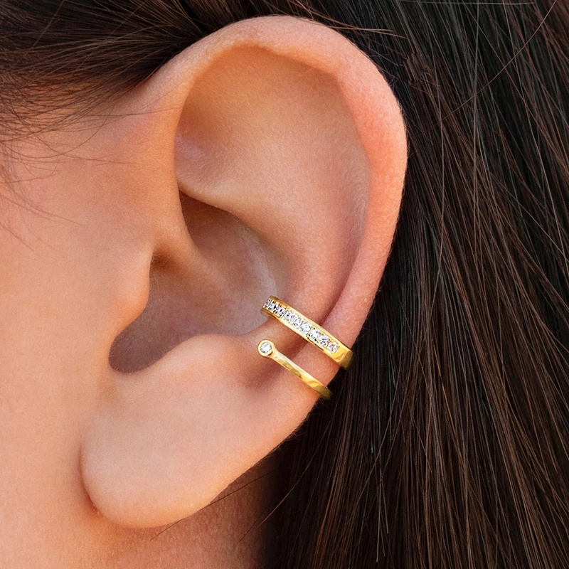Minimalist Ear Cuff Plated 24K Gold 925 Silver Fashion Crystal Clip Earrings For Women No Piercing Fake Earrings Fine Jewelry thumbnail 2