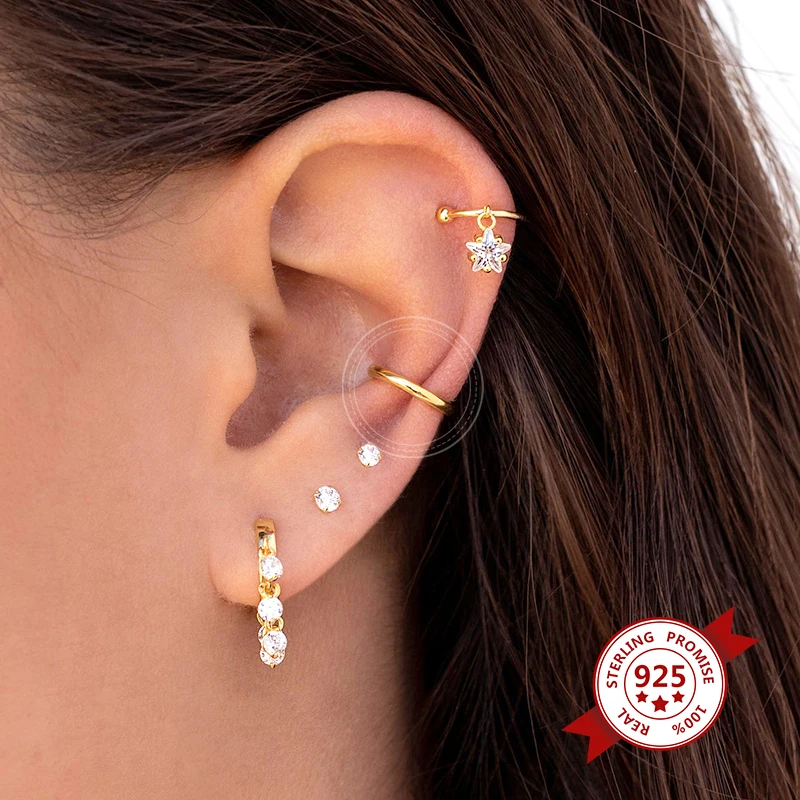 Minimalist Ear Cuff Plated 24K Gold 925 Silver Fashion Crystal Clip Earrings For Women No Piercing Fake Earrings Fine Jewelry thumbnail 4