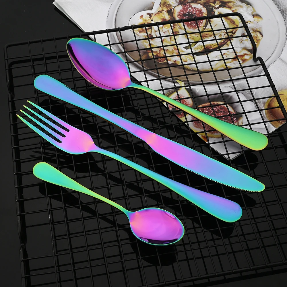 24Pcs Tableware Dinnerware Set Western Gold Cutlery Set Stainless Steel Fork Knife Teaspoon Dinner Kitchen Flatware Set thumbnail 6