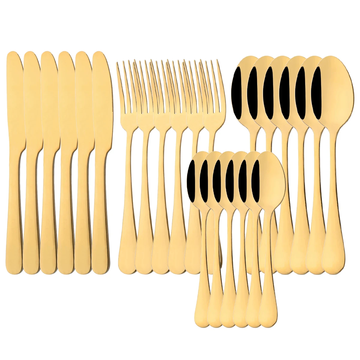 24Pcs Tableware Dinnerware Set Western Gold Cutlery Set Stainless Steel Fork Knife Teaspoon Dinner Kitchen Flatware Set