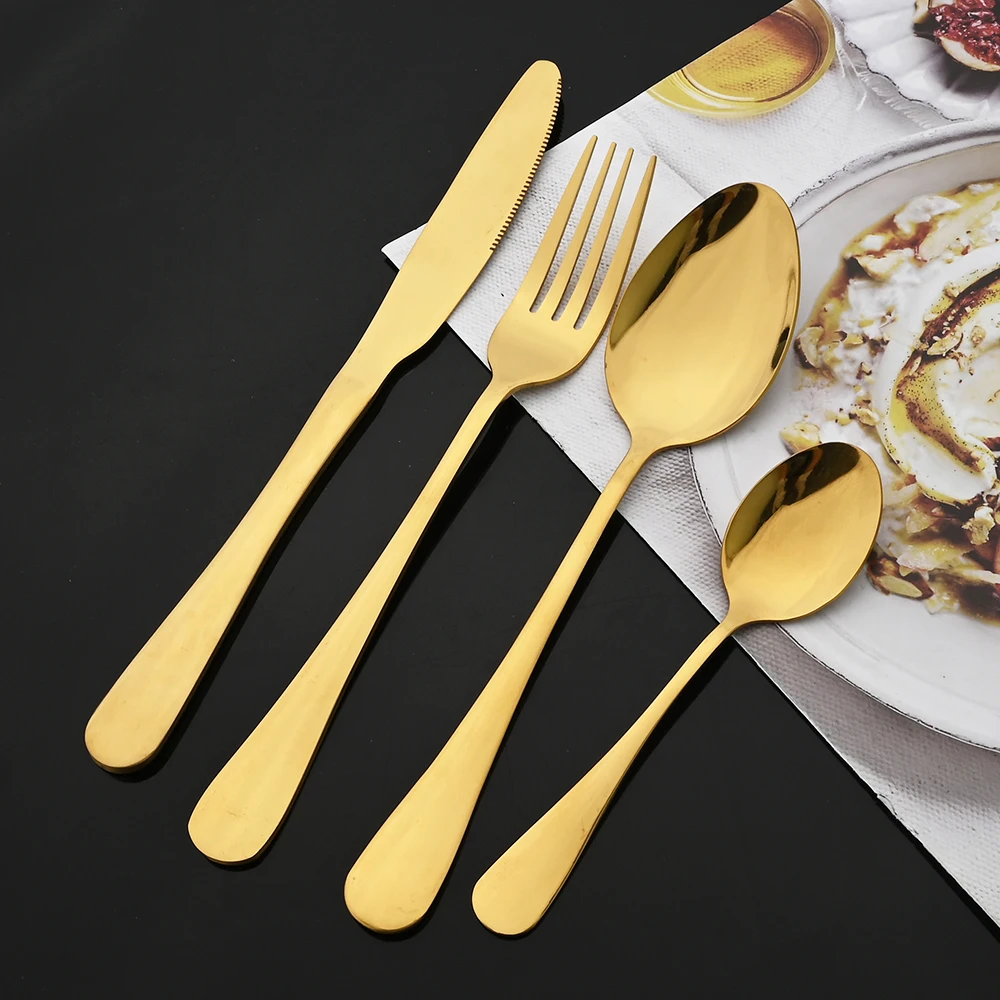 24Pcs Tableware Dinnerware Set Western Gold Cutlery Set Stainless Steel Fork Knife Teaspoon Dinner Kitchen Flatware Set thumbnail 4