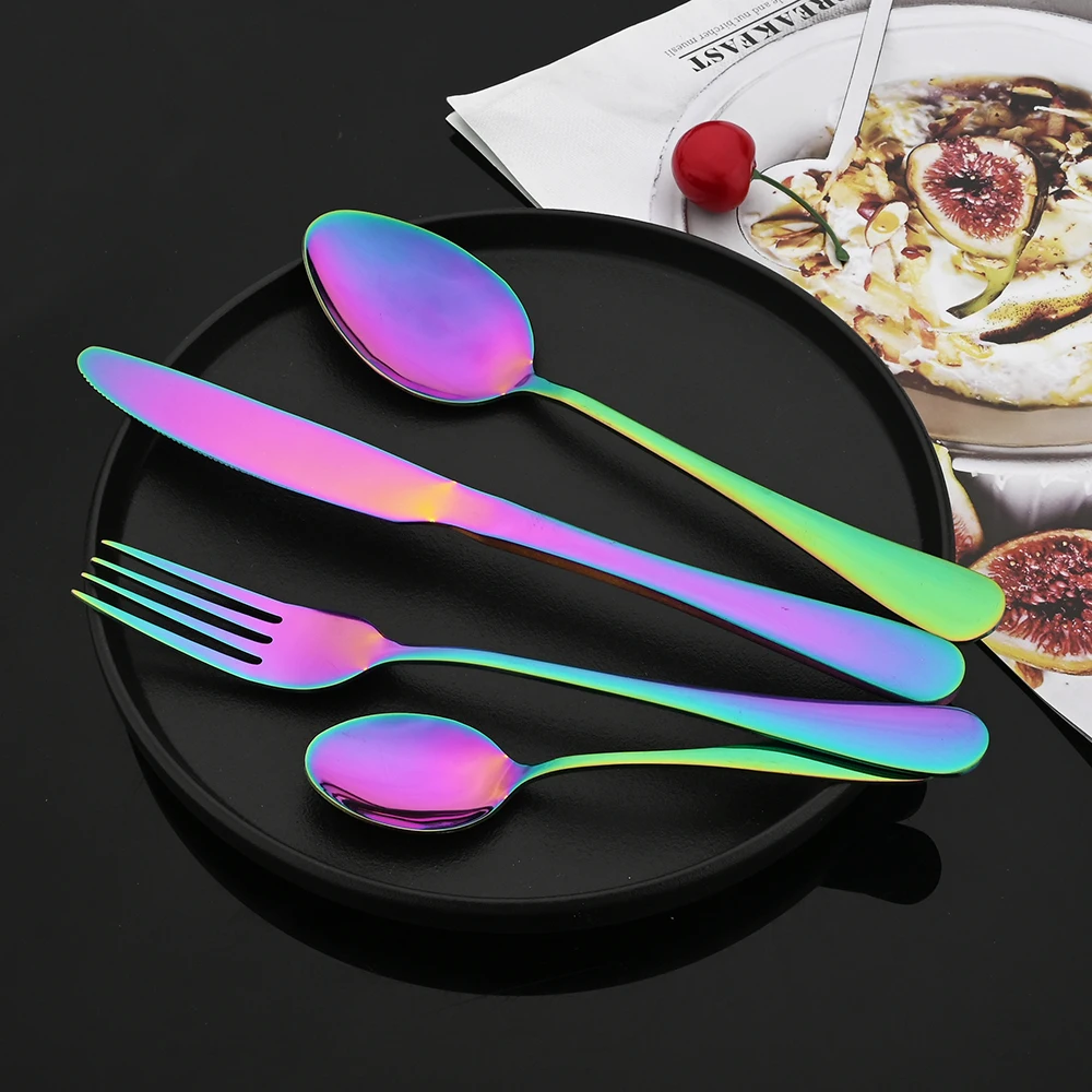 24Pcs Tableware Dinnerware Set Western Gold Cutlery Set Stainless Steel Fork Knife Teaspoon Dinner Kitchen Flatware Set thumbnail 2