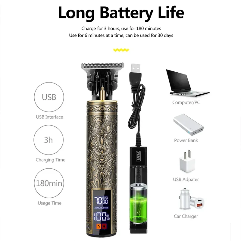New！T9 Electric Hair Trimmer/Accessories | USB Professional Shaver | 0mm Bald Fade Cutting Machine Portable for Men Home Haircut thumbnail 6