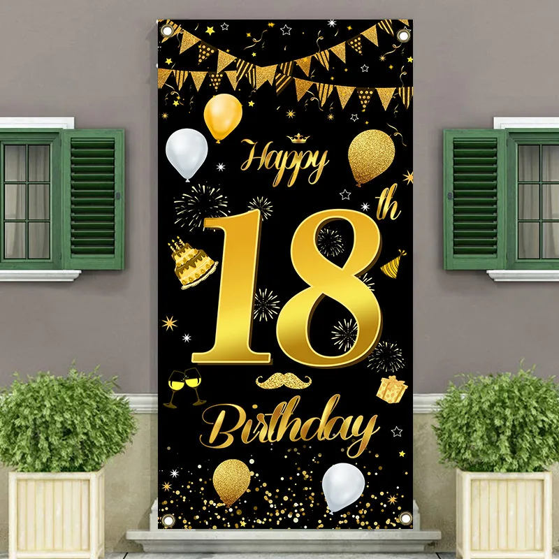 Black Gold 18 Year Old Birthday Decoration Tableware Plates Cups Tablecloth Balloon Set Popcorn Box 18th Birthday Party Supplies thumbnail 4