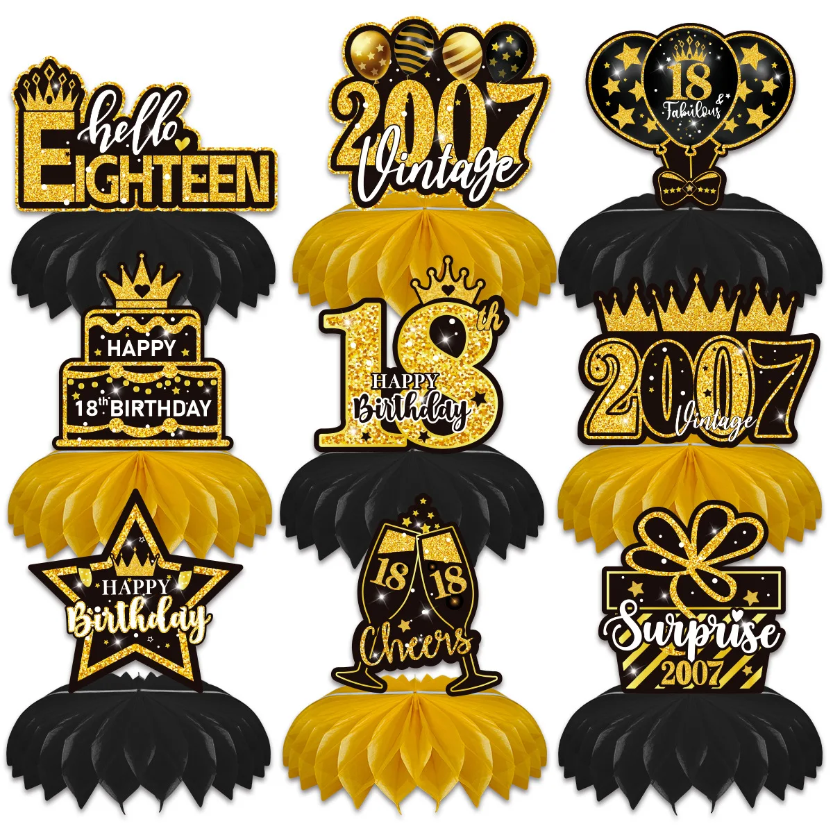 Black Gold 18 Year Old Birthday Decoration Tableware Plates Cups Tablecloth Balloon Set Popcorn Box 18th Birthday Party Supplies thumbnail 3