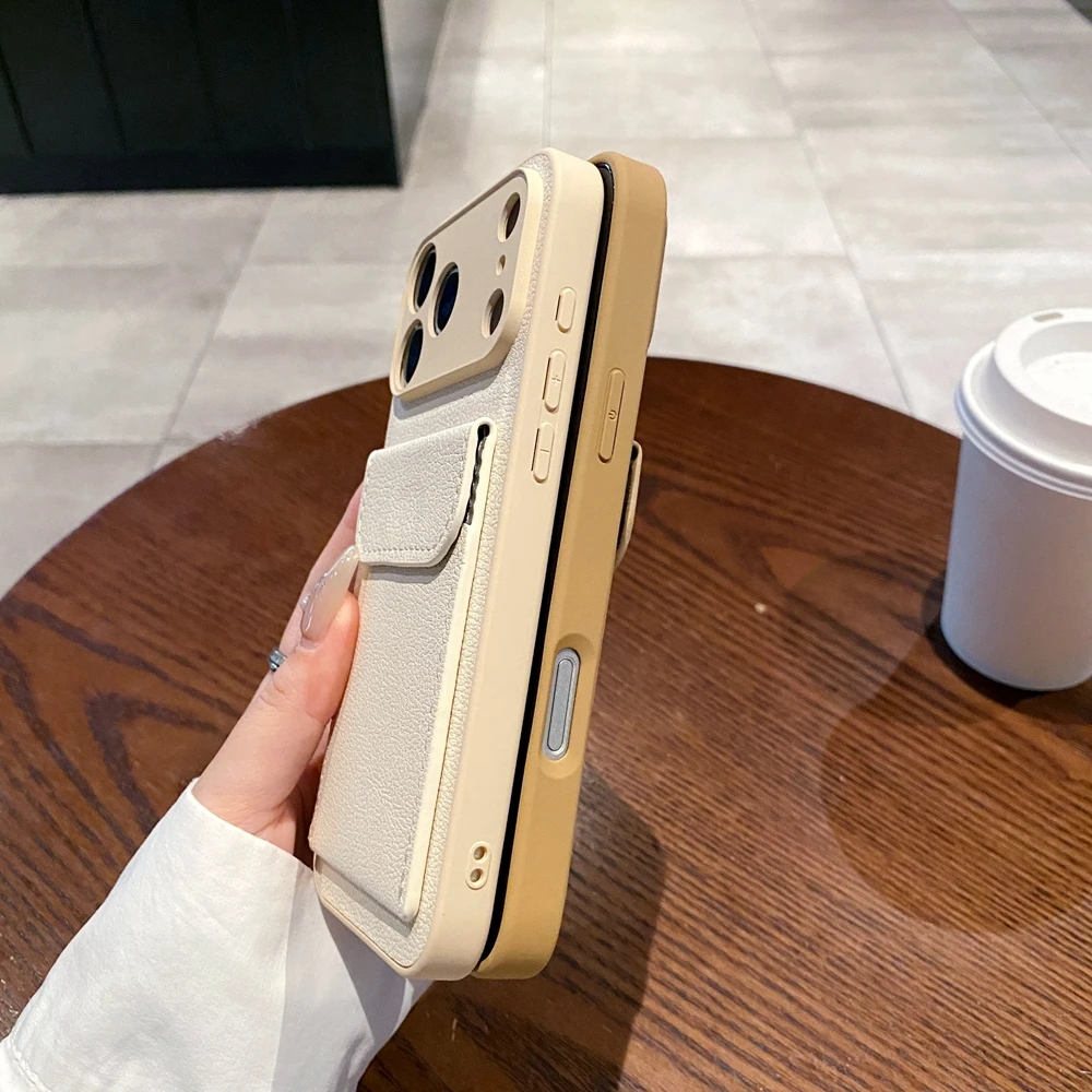 Card Slot Wallet PU Leather Bracket Case For iPhone 17 ProMax 17air 14 15 16 Plus 17 11 12 13 Pro Max Business Photo Clip Cover thumbnail 2