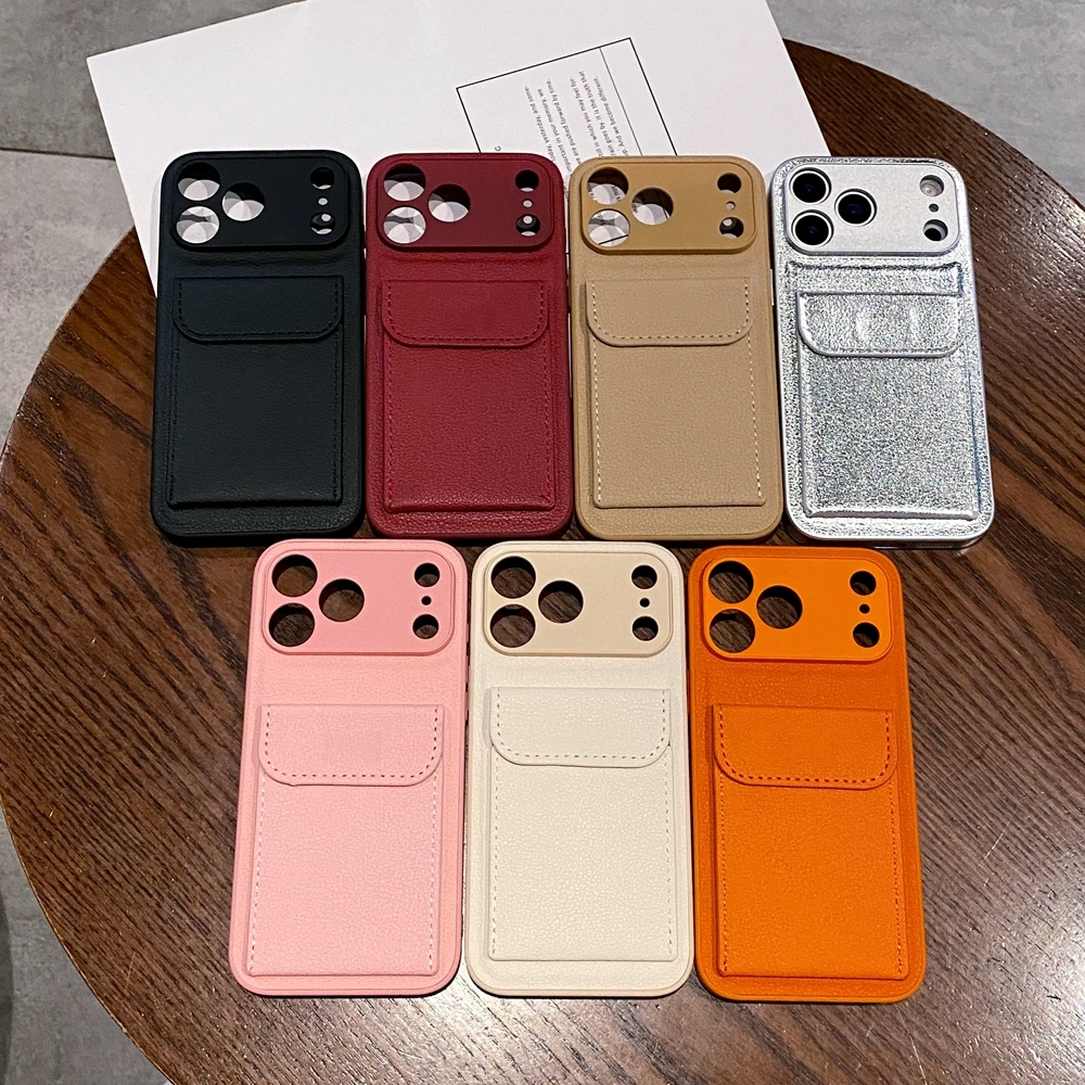 Card Slot Wallet PU Leather Bracket Case For iPhone 17 ProMax 17air 14 15 16 Plus 17 11 12 13 Pro Max Business Photo Clip Cover thumbnail 6