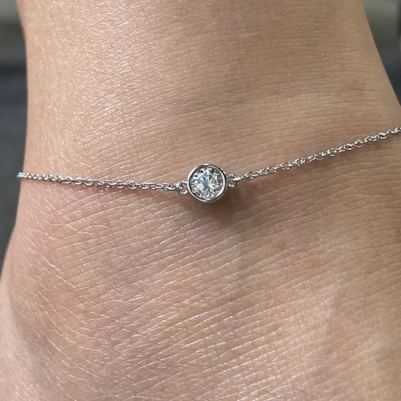925 Sterling Silver Chain Round CZ Charm Foot Jewelry Anklet for Women Girls Leg bracelet cheville enkelbandje halhal tobillera