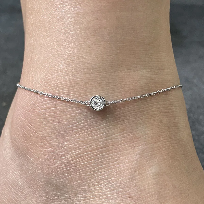 925 Sterling Silver Chain Round CZ Charm Foot Jewelry Anklet for Women Girls Leg bracelet cheville enkelbandje halhal tobillera thumbnail 2