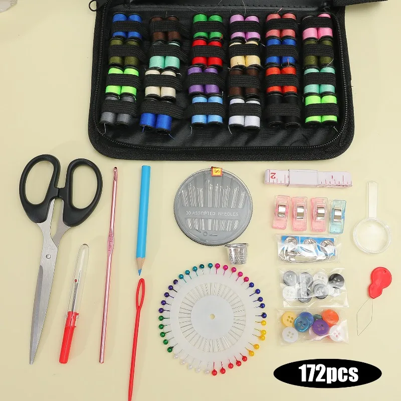 172/128/67/27pcs/set Sewing Kit with Threads Needles Scissors Tape Measure Buttons Storage Bag Portable Travel Sewing Box Tools thumbnail 6