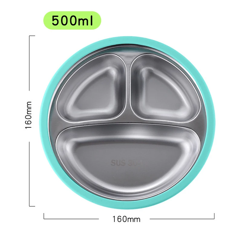 Children's Food Grade Silicone Stainless Steel Suction Plate Baby Feeding Bowl Cartoon Design Meal Plate Kids Dining Set thumbnail 5