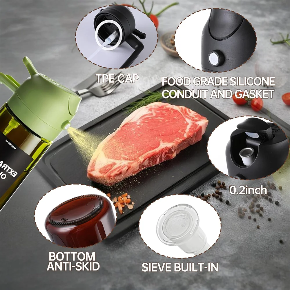 470 ml Oil Sprayer for Cooking,2-in-1 Olive Oil Dispenser and Oil Spray Bottle,Oil Spray with Stickers,Thick Glass Spray Bottle thumbnail 4