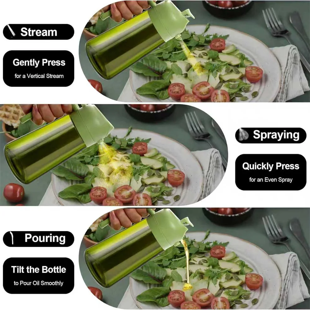470 ml Oil Sprayer for Cooking,2-in-1 Olive Oil Dispenser and Oil Spray Bottle,Oil Spray with Stickers,Thick Glass Spray Bottle thumbnail 2
