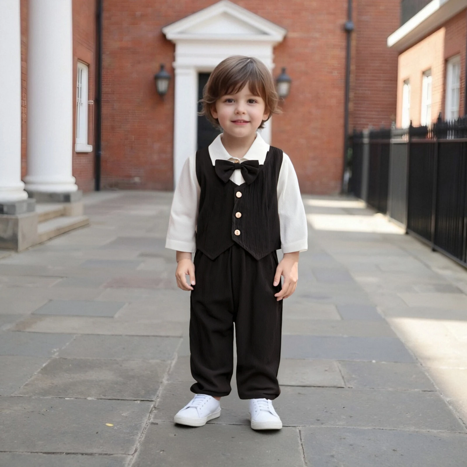 0-18M Newborn Baby Boy Dress Clothes Long Sleeve Romper Shirt Bowtie Waistcoat Suspender Pants Set Suit Fall Outfits thumbnail 5