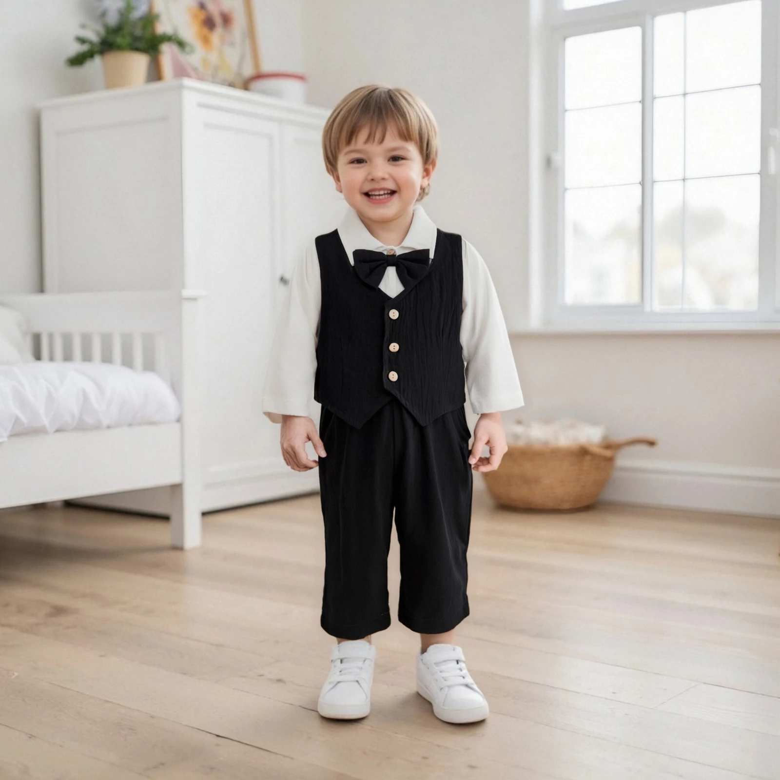 0-18M Newborn Baby Boy Dress Clothes Long Sleeve Romper Shirt Bowtie Waistcoat Suspender Pants Set Suit Fall Outfits thumbnail 3