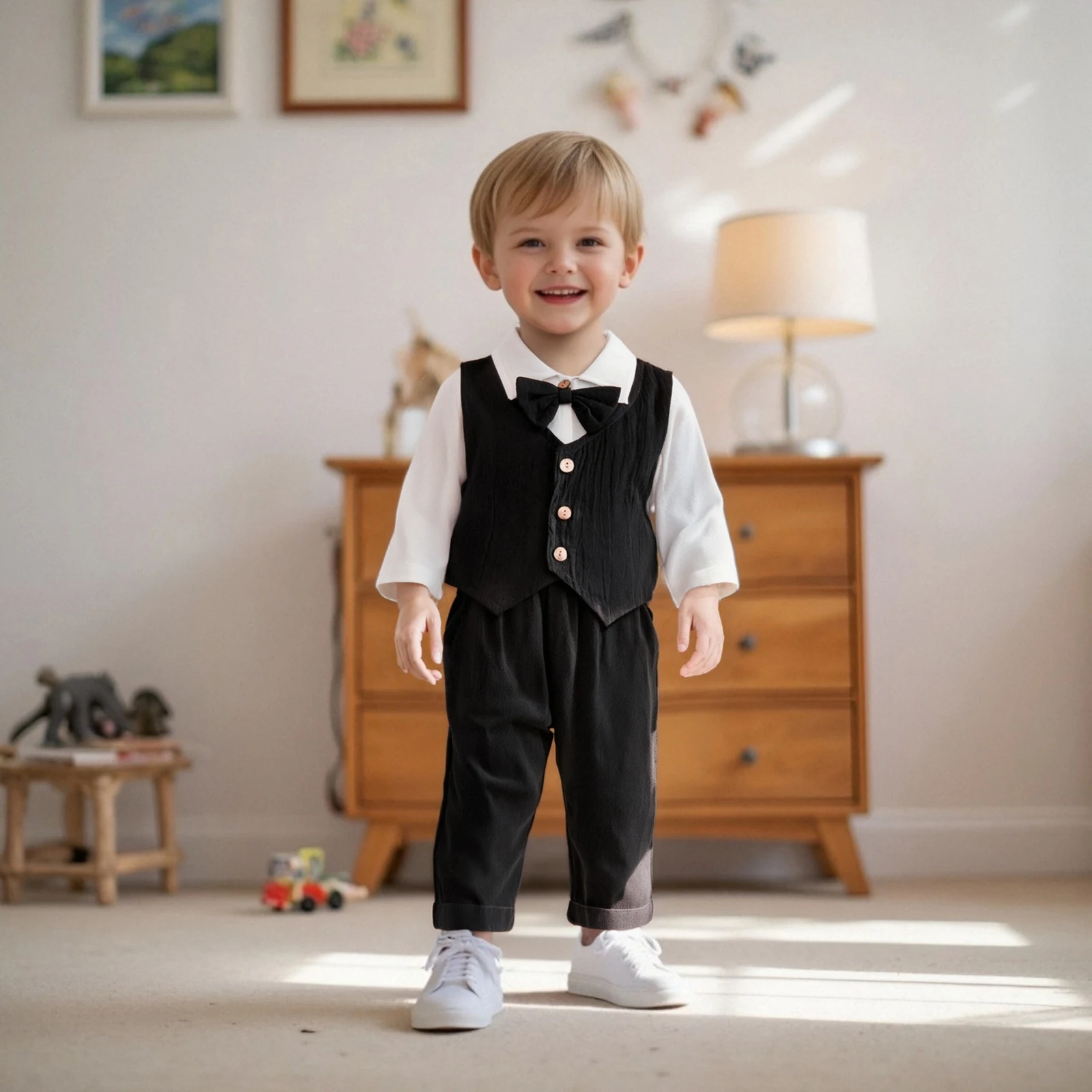 0-18M Newborn Baby Boy Dress Clothes Long Sleeve Romper Shirt Bowtie Waistcoat Suspender Pants Set Suit Fall Outfits thumbnail 6