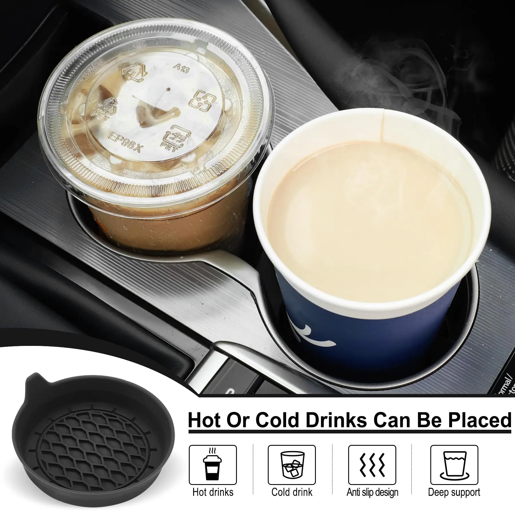 Diameter 8 cm soft silicone car coaster non-slip cup holder waterproof, non-slip and anti-spill General automotive interior acce thumbnail 3