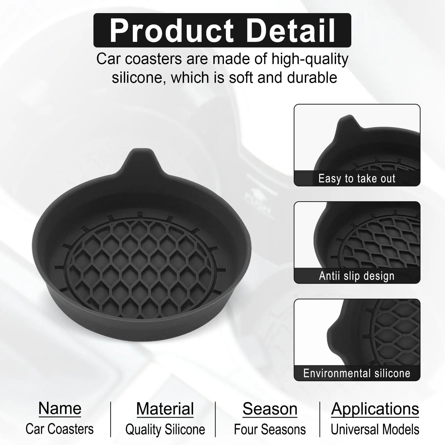 Diameter 8 cm soft silicone car coaster non-slip cup holder waterproof, non-slip and anti-spill General automotive interior acce thumbnail 4