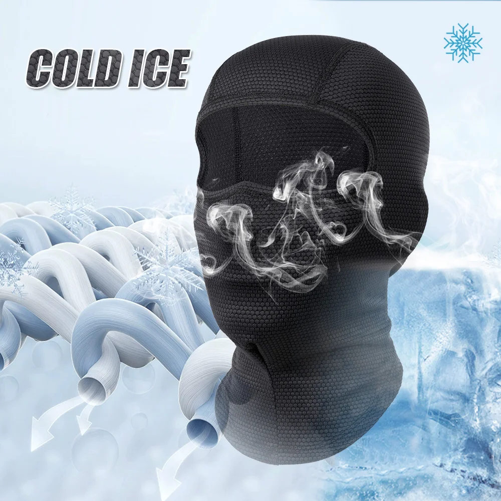 Motorcycle Cooling Full Face Mask Summer Breathable Motorbike Riding Hood Neck Cover Motocross Cycling Helmet Headgear thumbnail 5