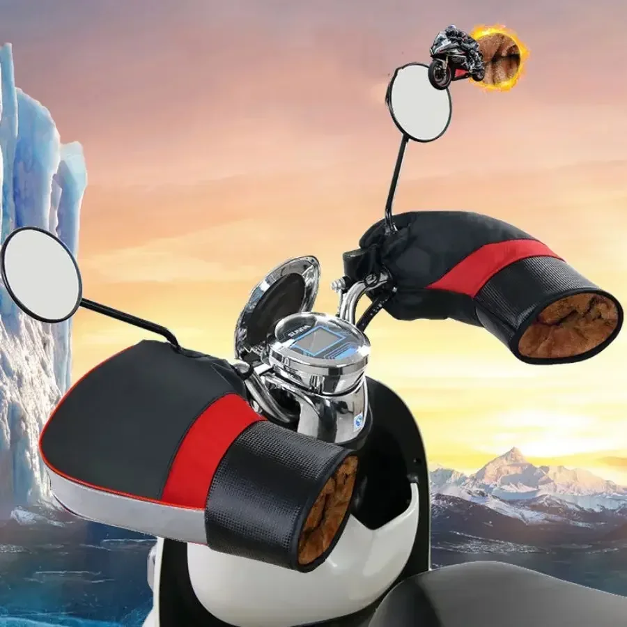 Motorcycle Handlebar Muffs Thick Warm Rainproof Windproof Hand Protector Cover Grip For Winter Riding Commute Gear thumbnail 3