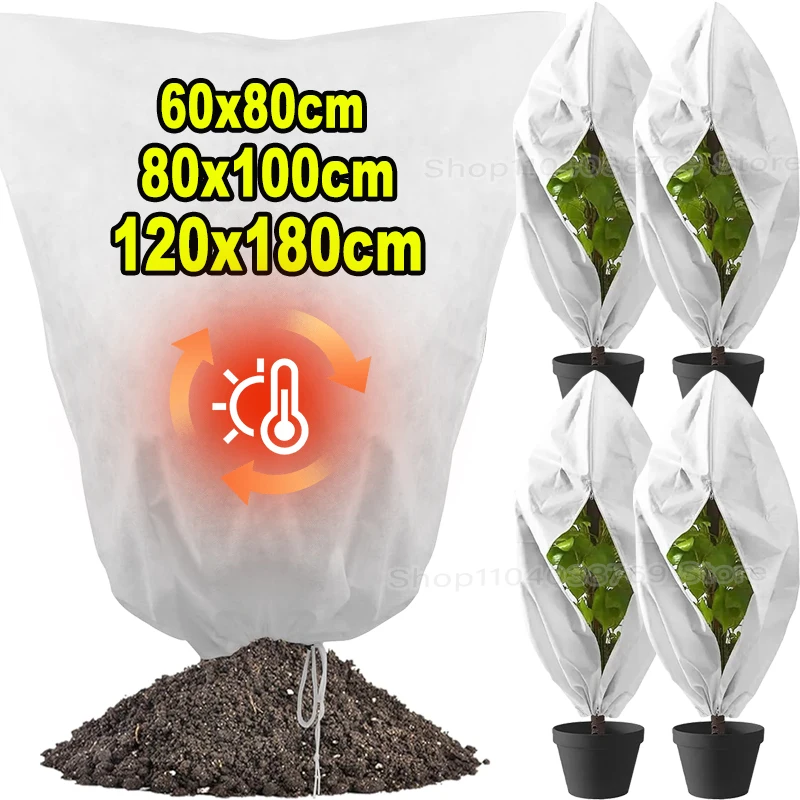 Plant Protection and Warmth Covers Winter Plant Cold-proof Cover Drawstring Zipper Fixed Non-woven Fabric Casing Outdoors Garden