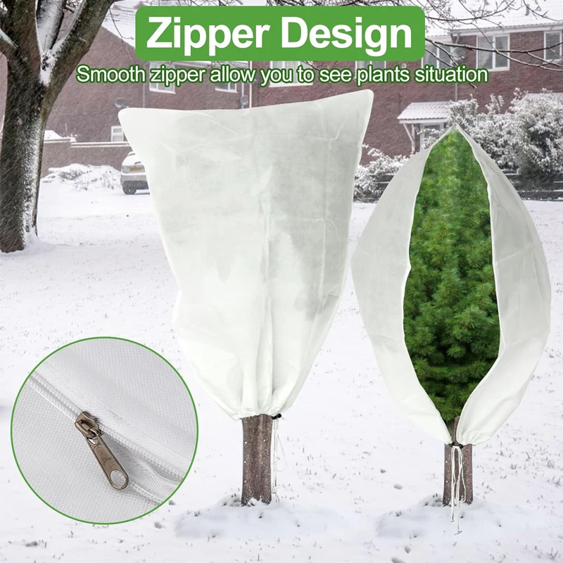 Plant Protection and Warmth Covers Winter Plant Cold-proof Cover Drawstring Zipper Fixed Non-woven Fabric Casing Outdoors Garden thumbnail 2