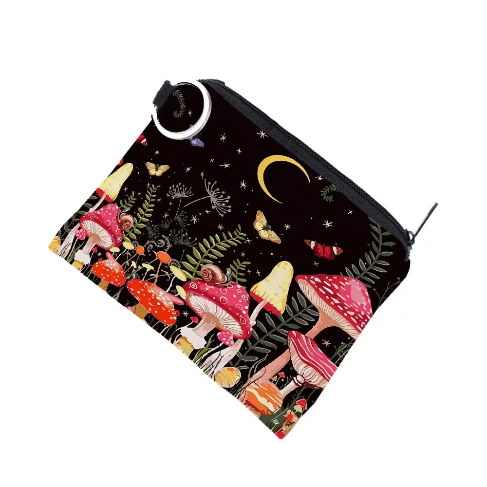 Cute Mushroom Print Cosmetic Bag Large Capacity Zipper Coin Purse Polyester Travel Storage Bag thumbnail 3