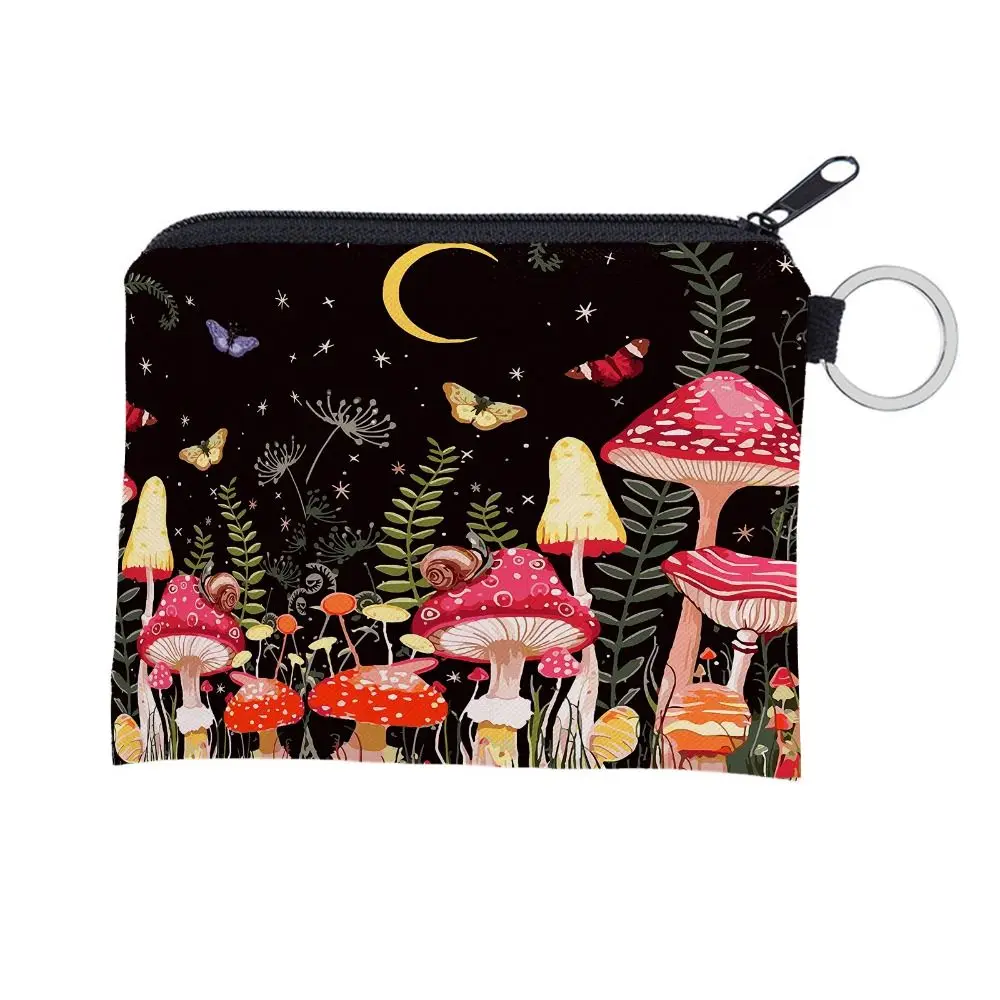 Cute Mushroom Print Cosmetic Bag Large Capacity Zipper Coin Purse Polyester Travel Storage Bag thumbnail 5