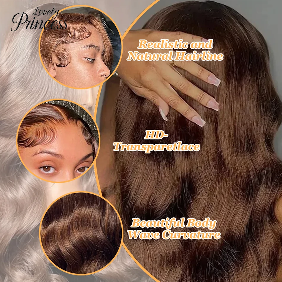30 Inch Chocolate Brown Body Wave Lace Front Wig Transparent 13x6 HD Lace Frontal Wigs 13x4 Preplucked Colored Human Hair4x4 5x5 thumbnail 2