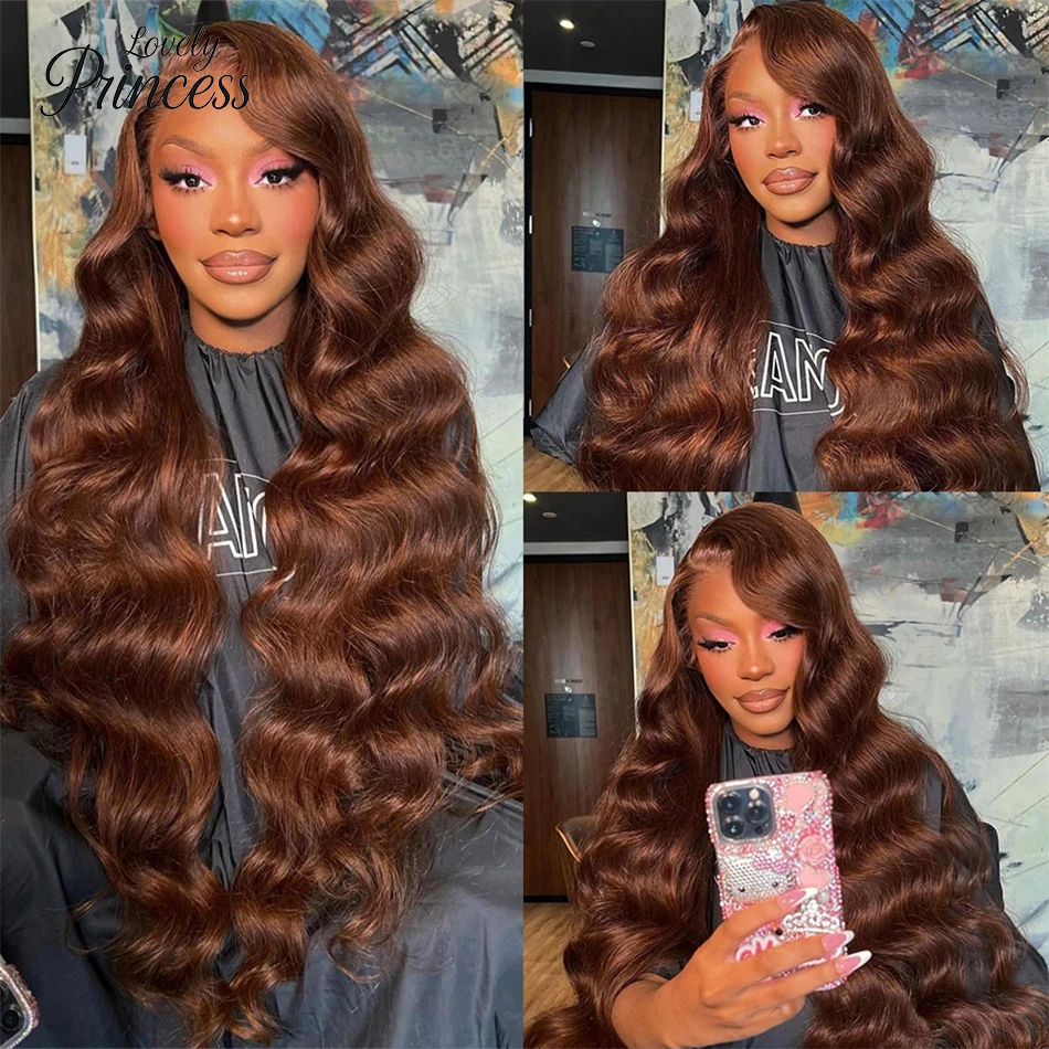 30 Inch Chocolate Brown Body Wave Lace Front Wig Transparent 13x6 HD Lace Frontal Wigs 13x4 Preplucked Colored Human Hair4x4 5x5 thumbnail 3