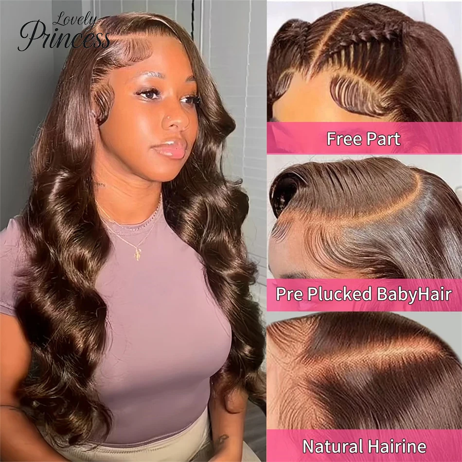 30 Inch Chocolate Brown Body Wave Lace Front Wig Transparent 13x6 HD Lace Frontal Wigs 13x4 Preplucked Colored Human Hair4x4 5x5 thumbnail 4