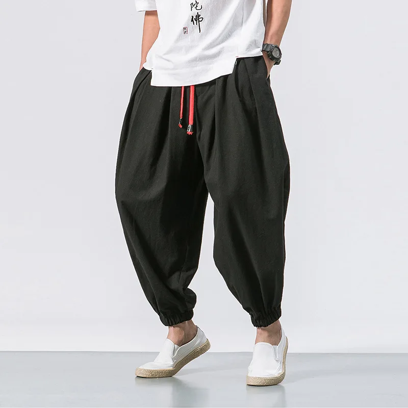 2025 New Trendy Men Harem Pants Loose Oversized Style Cotton and Linen High Quality Jogger Sweatpants Casual Male Trousers