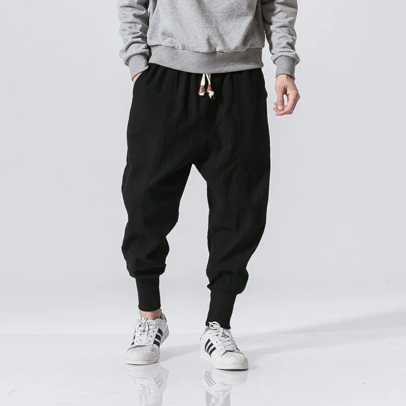 2025 New Trendy Men Harem Pants Loose Oversized Style Cotton and Linen High Quality Jogger Sweatpants Casual Male Trousers thumbnail 5