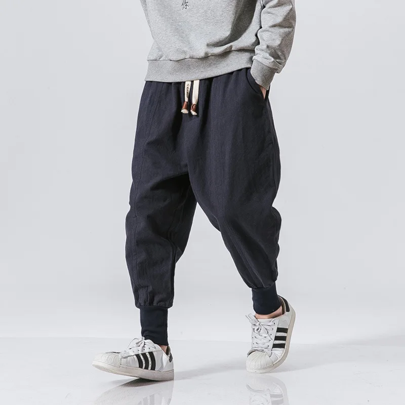 2025 New Trendy Men Harem Pants Loose Oversized Style Cotton and Linen High Quality Jogger Sweatpants Casual Male Trousers thumbnail 3