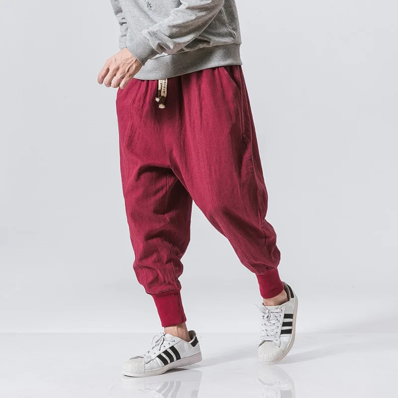 2025 New Trendy Men Harem Pants Loose Oversized Style Cotton and Linen High Quality Jogger Sweatpants Casual Male Trousers thumbnail 2