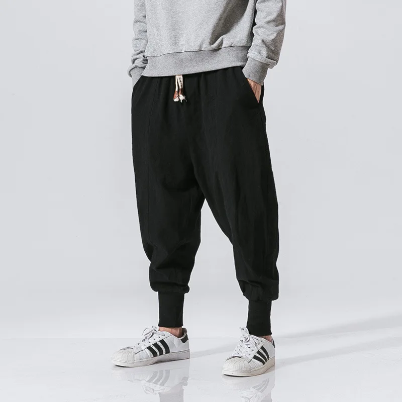 2025 New Trendy Men Harem Pants Loose Oversized Style Cotton and Linen High Quality Jogger Sweatpants Casual Male Trousers thumbnail 4