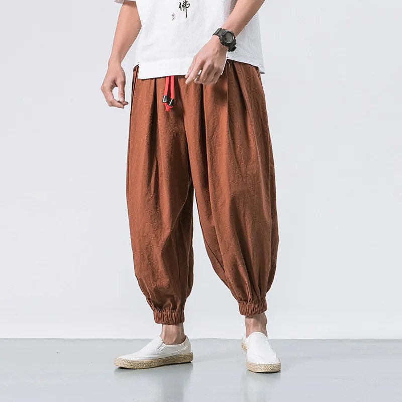 2025 New Trendy Men Harem Pants Loose Oversized Style Cotton and Linen High Quality Jogger Sweatpants Casual Male Trousers thumbnail 6