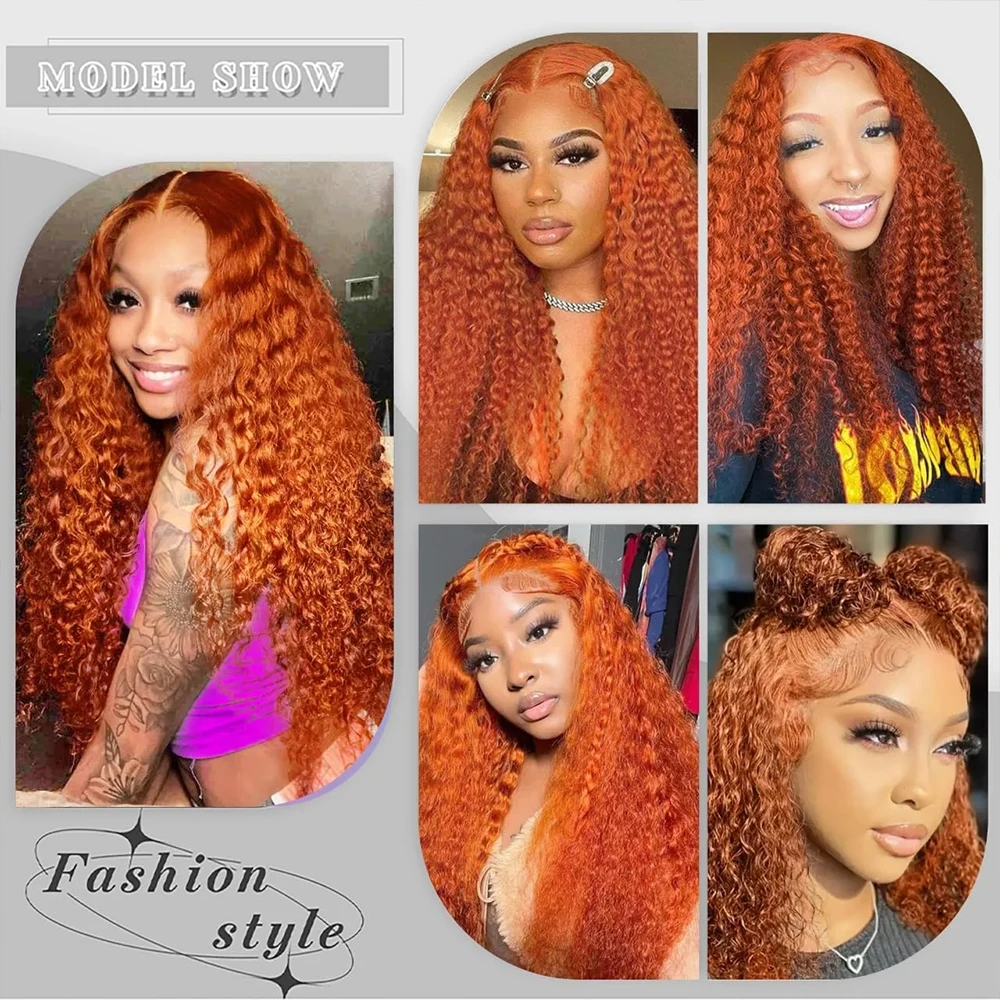 #350 Ginger Water Wave Human Hair Bundle With Closure Deep Curly Brazilian Virgin Human Hair 4x4 13x4 HD Lace Closure Frontal thumbnail 6