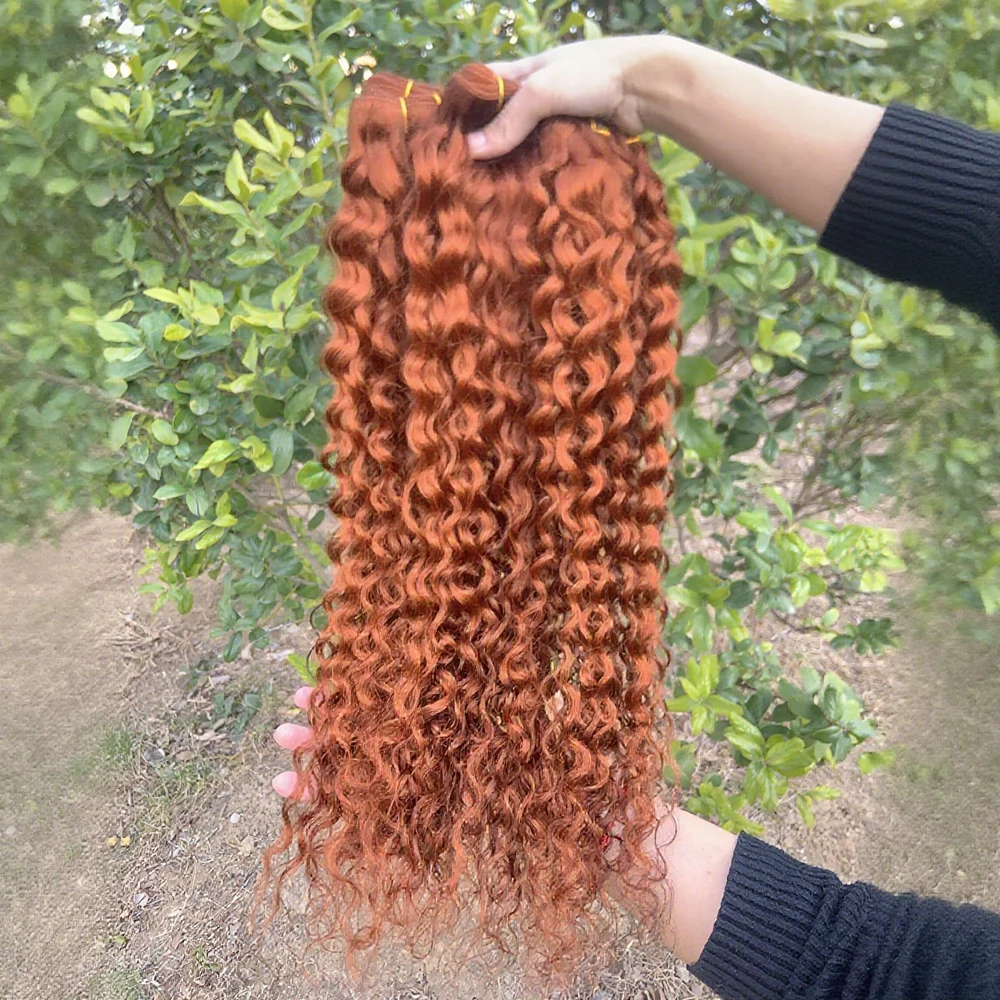 #350 Ginger Water Wave Human Hair Bundle With Closure Deep Curly Brazilian Virgin Human Hair 4x4 13x4 HD Lace Closure Frontal thumbnail 3
