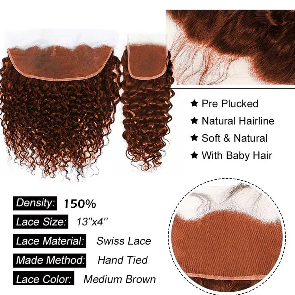 #350 Ginger Water Wave Human Hair Bundle With Closure Deep Curly Brazilian Virgin Human Hair 4x4 13x4 HD Lace Closure Frontal thumbnail 2