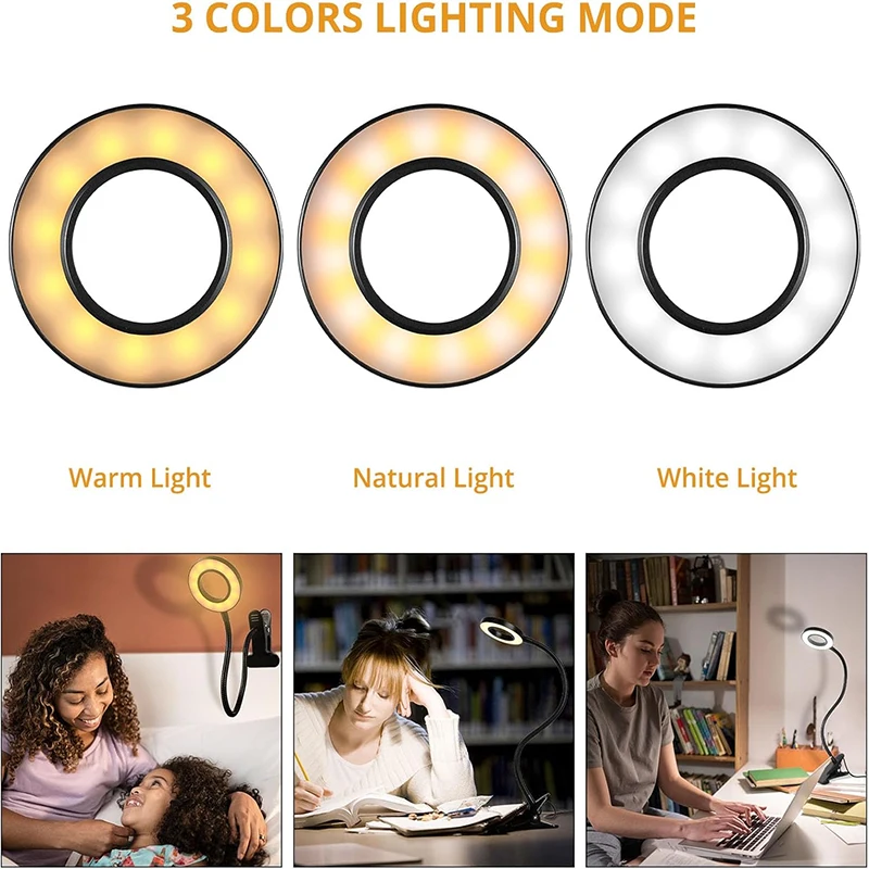 Reading Desk Lamp Bed Dimmable, 3 Modes & 10 Dimming Levels USB Clamp Lamps 360° Flexible Book Clip thumbnail 2