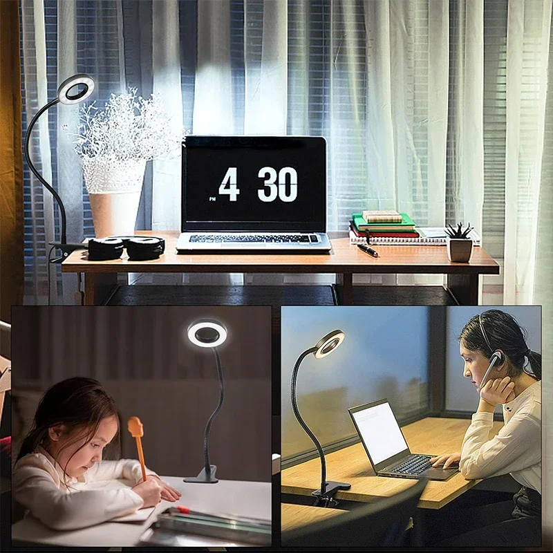 Reading Desk Lamp Bed Dimmable, 3 Modes & 10 Dimming Levels USB Clamp Lamps 360° Flexible Book Clip thumbnail 6