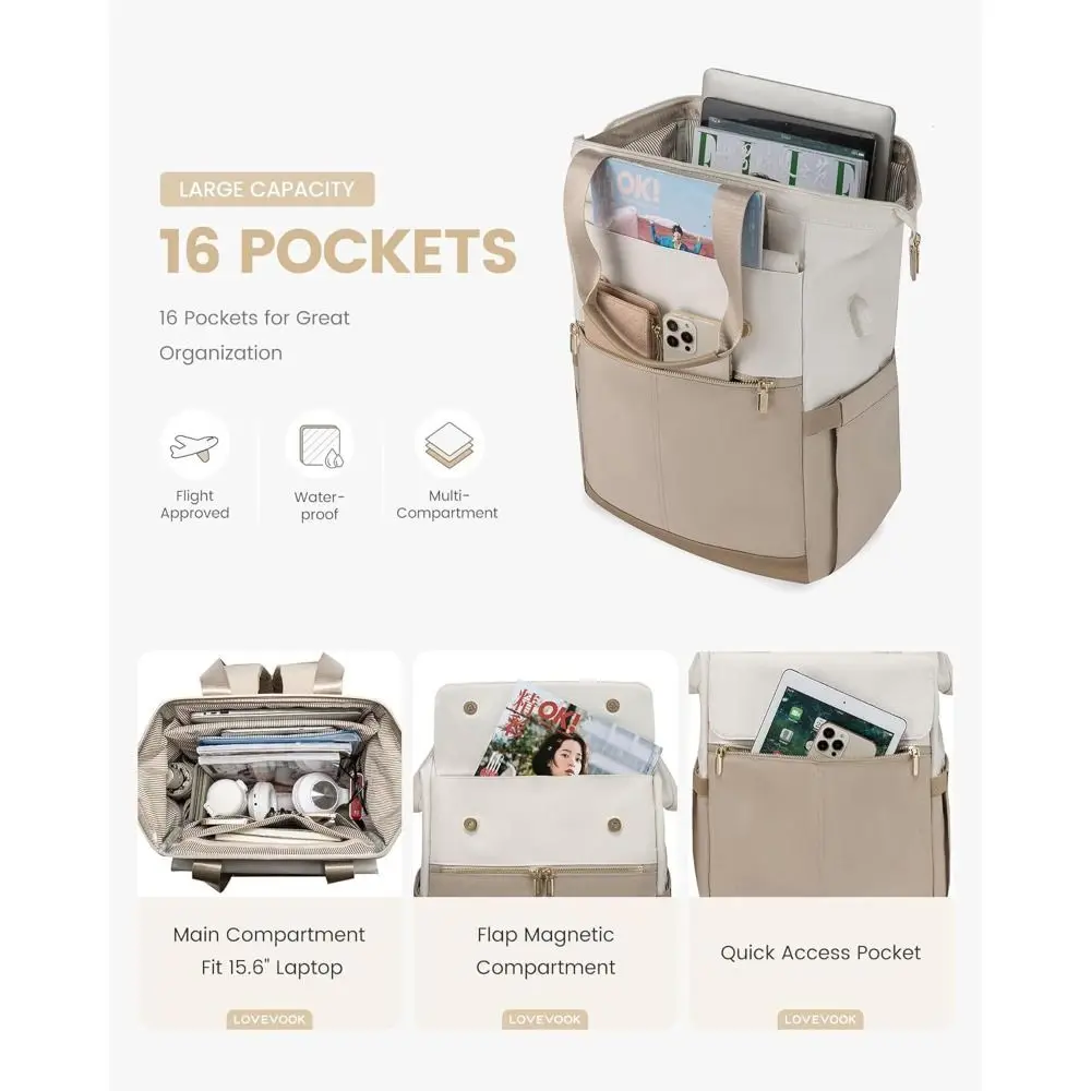 Simple Large Capacity Backpack with Storage Bag 16 Pockets Laptop Bag Portable Light Weight Travel Bag for Women thumbnail 6