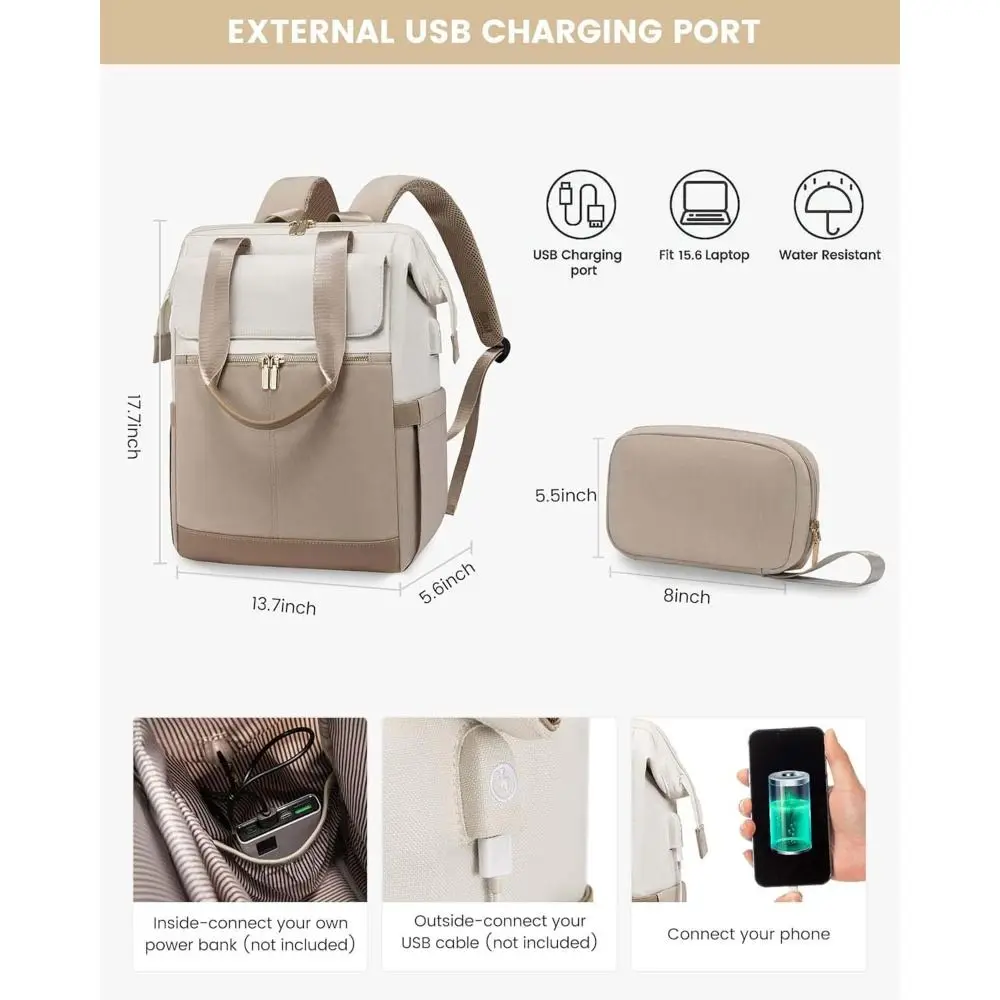 Simple Large Capacity Backpack with Storage Bag 16 Pockets Laptop Bag Portable Light Weight Travel Bag for Women thumbnail 5