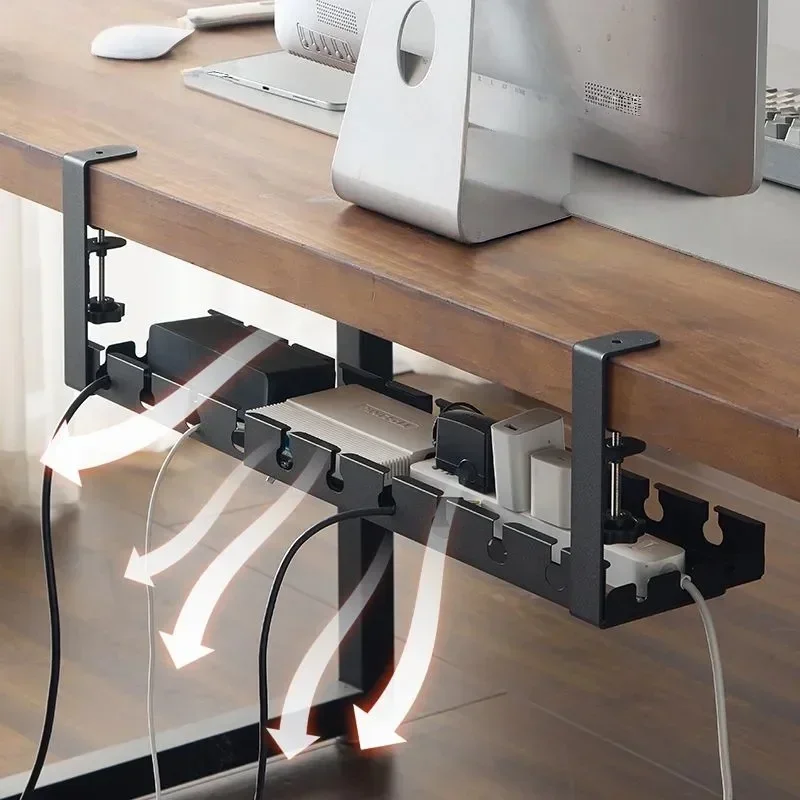 Under Desk Cable Management Tray 15.7"-31" Retractable Metal Wire Organizer Under Table Cord Management with Clamp No Drilling thumbnail 5